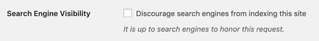 WordPress Search Engine Visibility Setting
